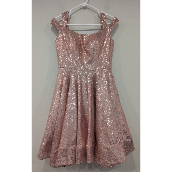 Ieena For Mac Duggal Sequin Rose Gold Fit And Flare Dress Size 4 - Picture 8 of 8